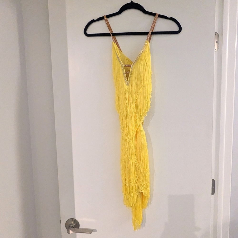 NWOT Canary Yellow Latin Fringe Ballroom Competition Dress